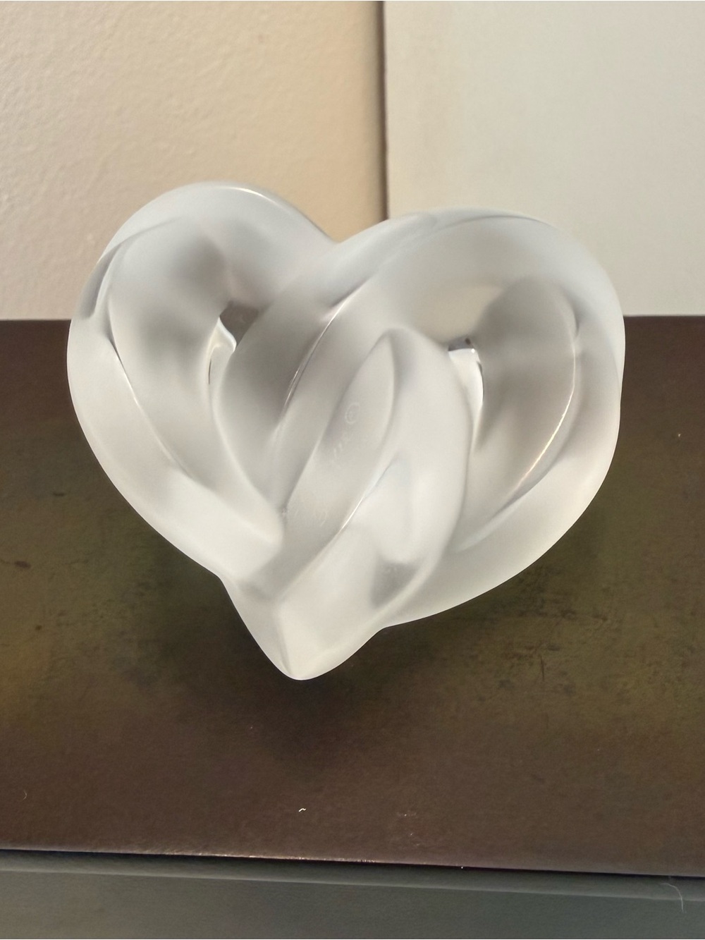 Lalique France Crystal Heart Paperweight Frosted & Clear Signed 3” Wide